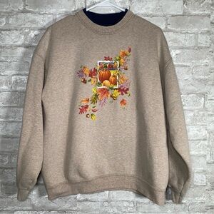 Vintage Lee Autumn Harvest pumpkin Tan crewneck sweatshirt size large unisex